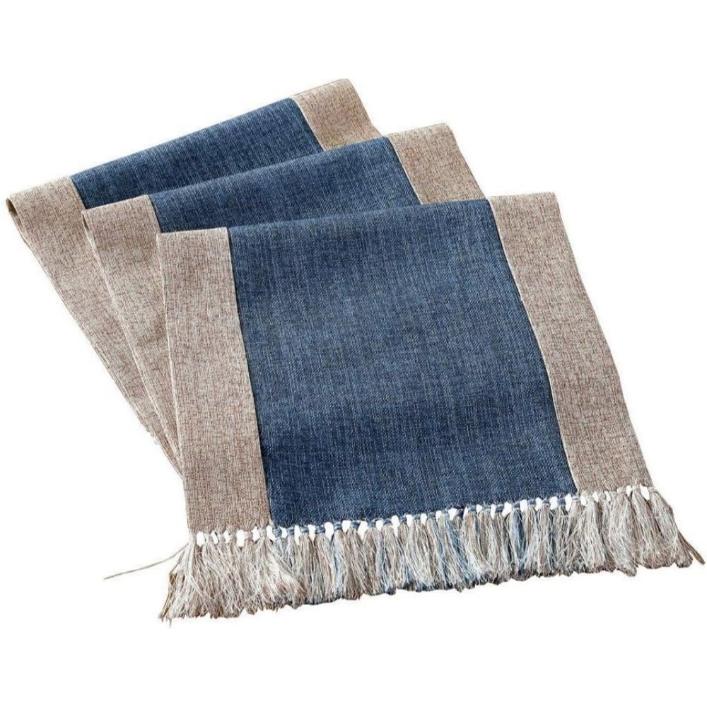 15 x 71 Inch Blue Rustic Dining Room Linen Table Runner